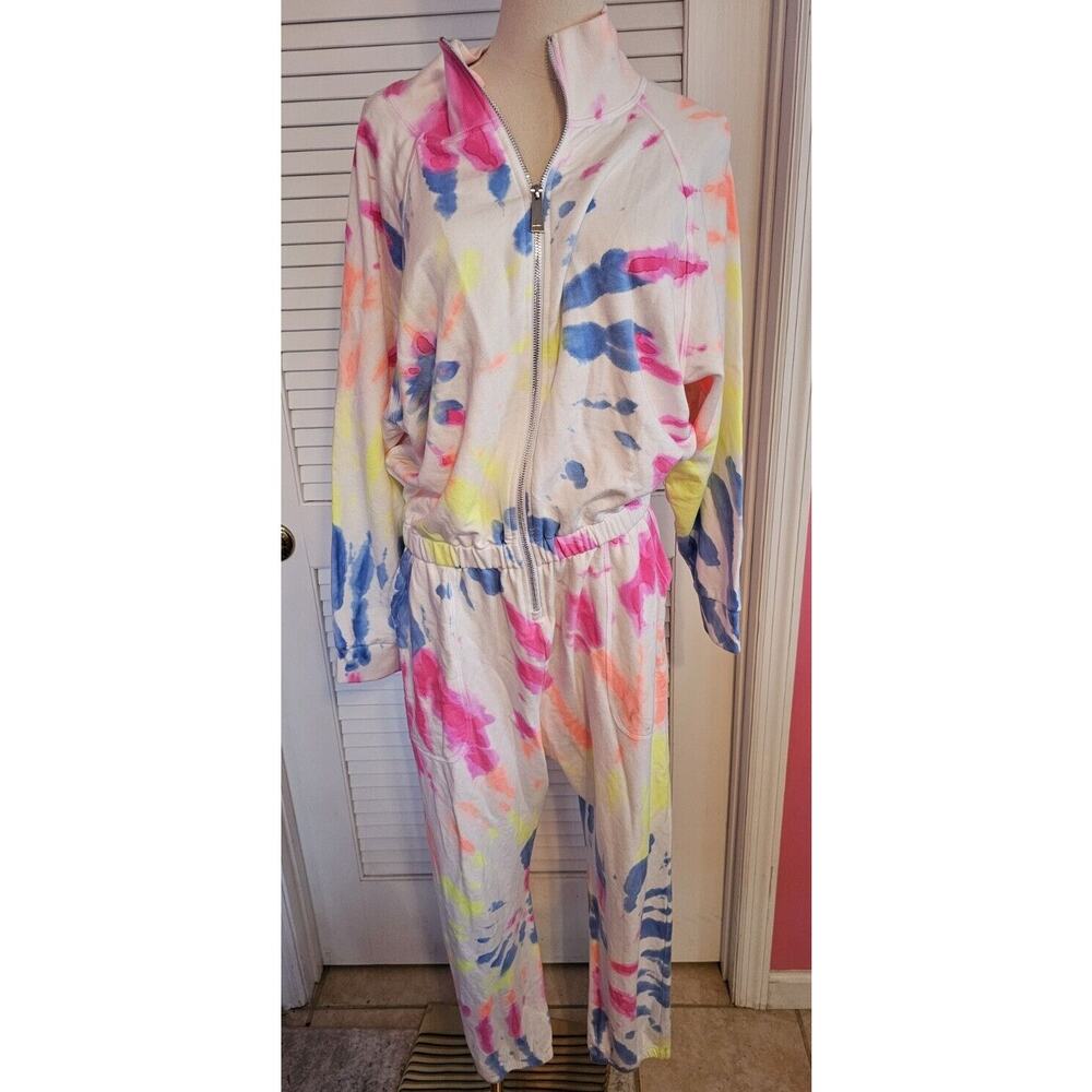 Lezat Restore Soft Terry Jumpsuit‎ - Neon Tie Dye Size 1X XL 14 16 JLO